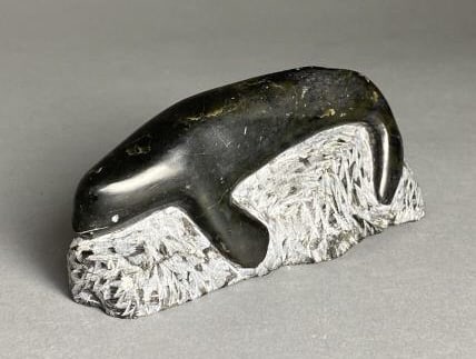Signed Inuk Inuit Soapstone Carving of a Seal (1 of 5)