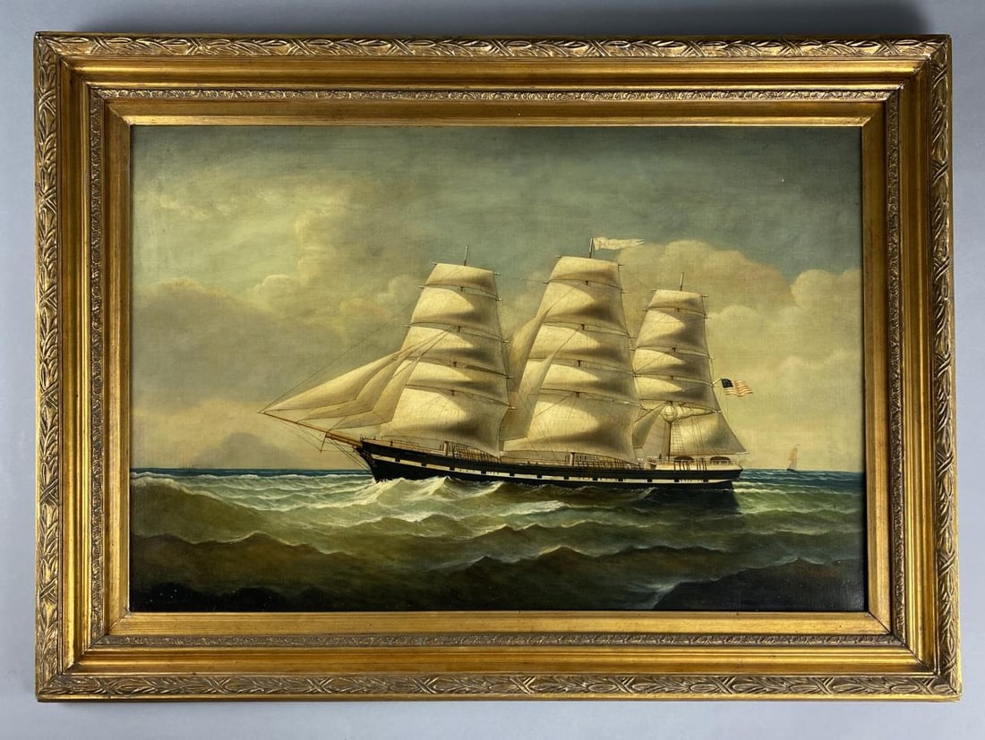 Y. Parker, Antique Framed Maritime Oil Painting Y. Parker, Antique Framed Maritime Oil Painting