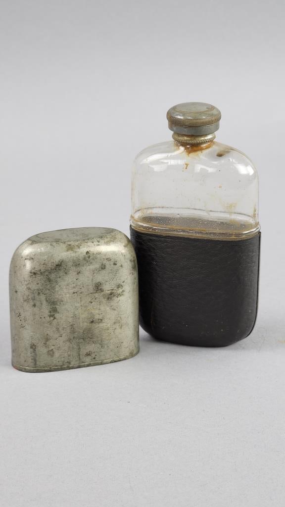 Original Flask: Leather bottom flask with removable cup - measures 2.5" x 5"
