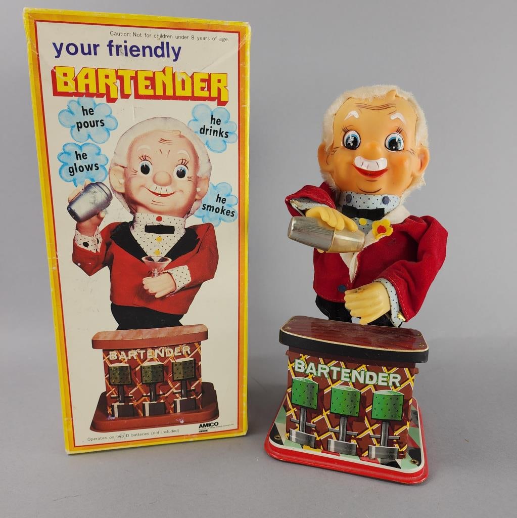 Battery Op Tin Litho Your Friendly Bartender w/Box (1 of 9)