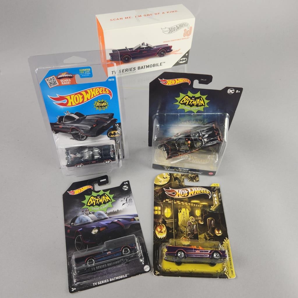 Hot Wheels TV Series Batmobile Cars in Packages: Hot Wheels DKL20, GDG83, W4066, DHT88-D9B1J, FXB25-T911