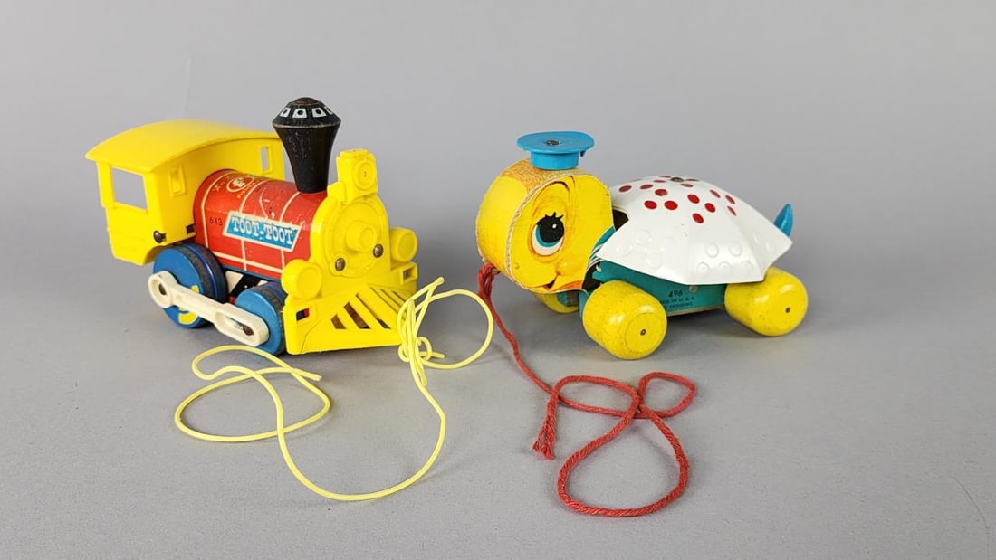 Fisher Price Tiny Tim 496, Toot-Toot 643 Pull Toys: Appx 6.5'' x 3.5'' x 4.25'' for each toy