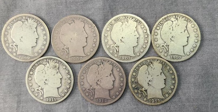 7 pcs. Barber Half U.S. Dollar Coins (1 of 2)
