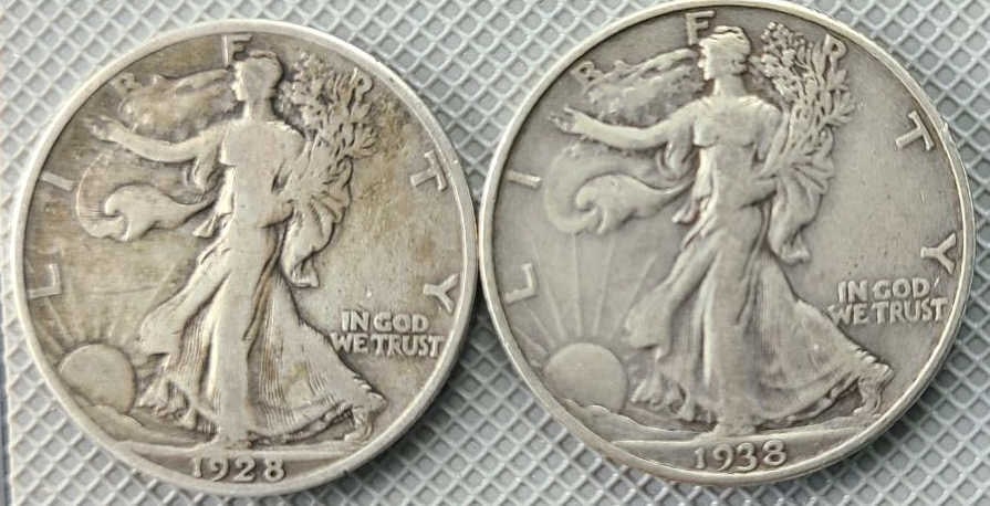 2 pc Walking Liberty U.S. Half Dollar Coins (1 of 2)