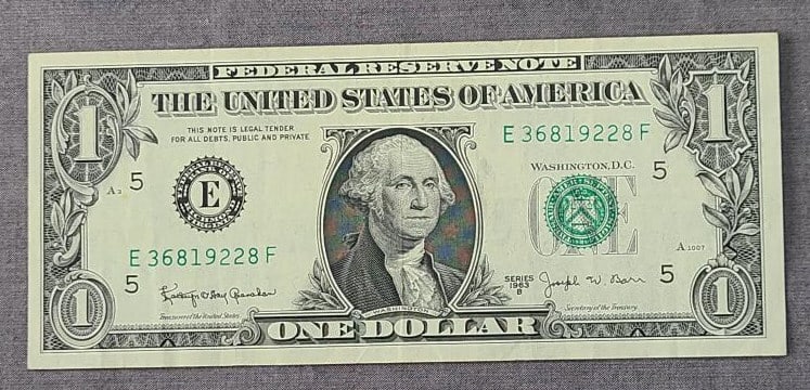 1963 B $1.00 US Federal Reserve "Barr" Note - XF (1 of 2)