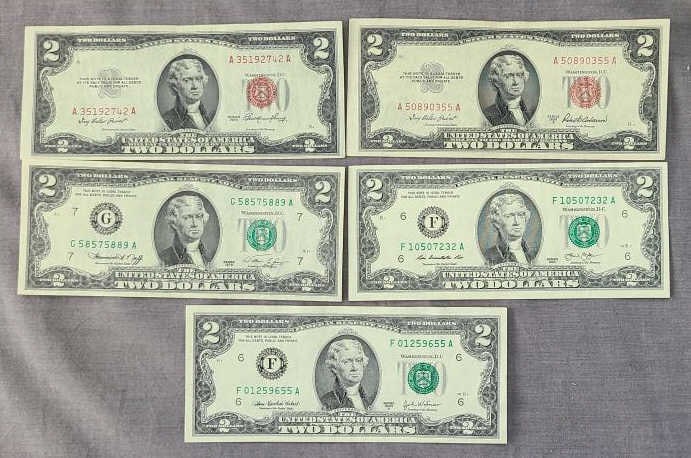 (5) Different Series US $2.00 Bills (1 of 2)