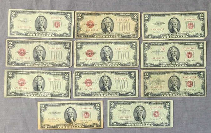 (11) $2.00 US Bills Includes: (1 of 2)
