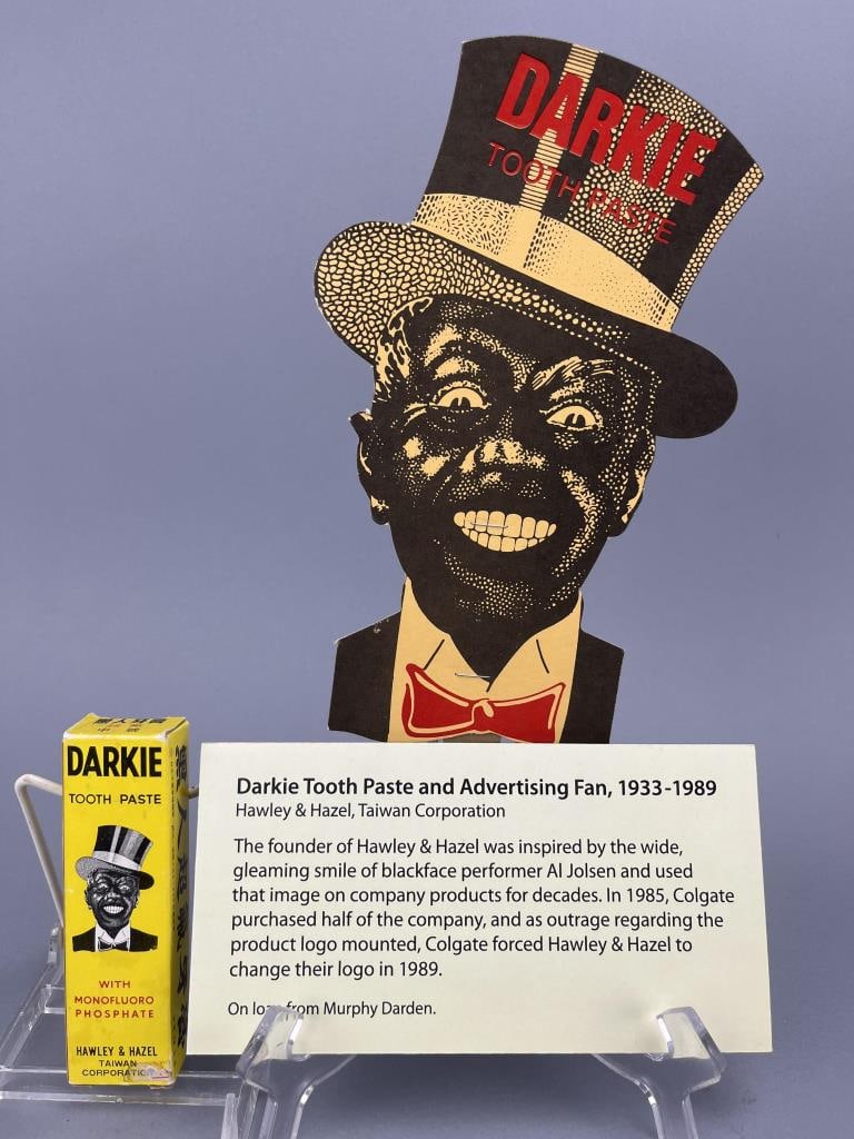 Black Face Collectible 1930s "Darkie" Brand: Vintage 1930's Black Americana "Darkie" brand Toothpaste and brand advertising fan - measures 13-1/4" long, container of Toothpaste still in original box - measures 5" x 1-1/2".