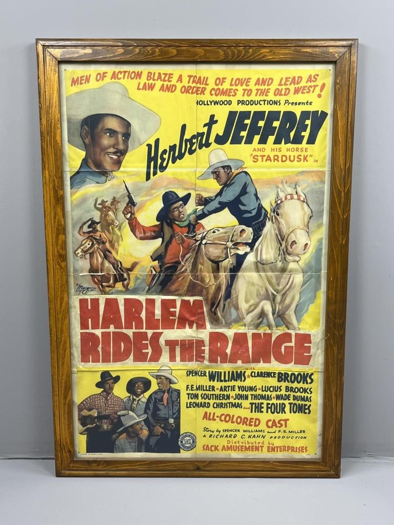 1939 "Harlem Rides The Range" Movie Poster: Original "Harlem Rides The Range" framed movie poster - some age related condition issues - measures 29.5" x 43".