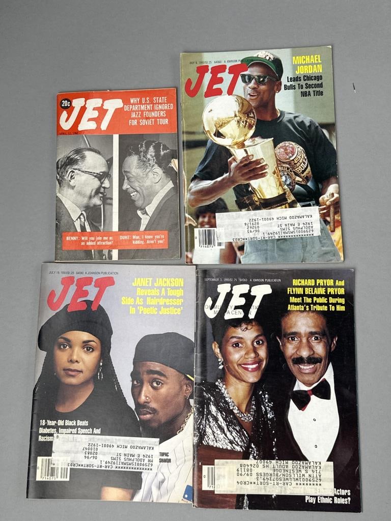 Jet Magazines 1990s 2000s Michael Jordan: Collection of Jet magazines, mostly from the 1980s but also with four issues from the 2000s, used as research source material, covering many subject areas such as Black history, sports, beauty, fashio