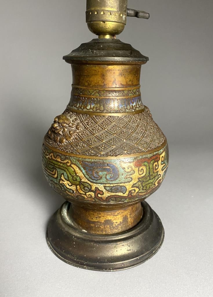Antique Chinese Bronze Cloisonne Vase Lamp (1 of 7)