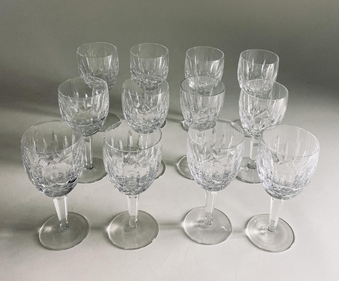 12 Waterford Kildare Irish Crystal Water Goblets: Twelve Waterford Irish cut crystal water goblets in the "Kildare" pattern circa mid to late 20th century. Height 7".