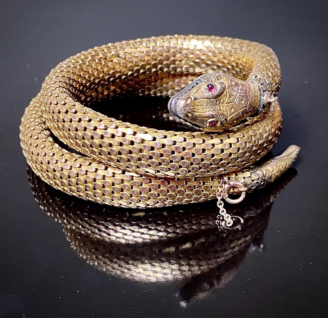 Whiting & Davis Gold Mesh Coiled Serpent Bracelet (1 of 7)