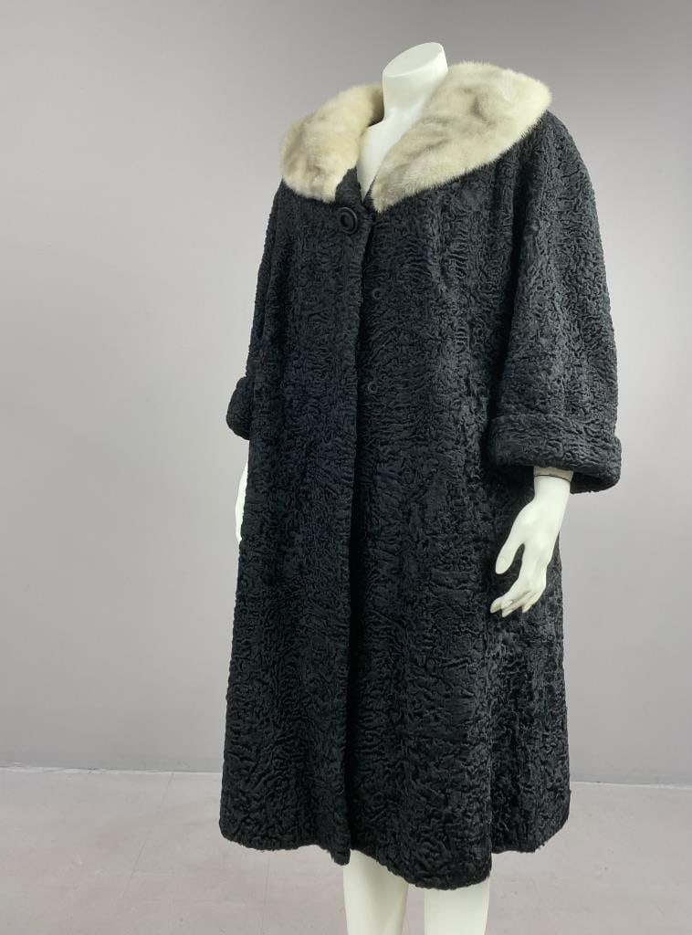 1960s Persian Curly Lamb with Mink Collar Coat (1 of 6)
