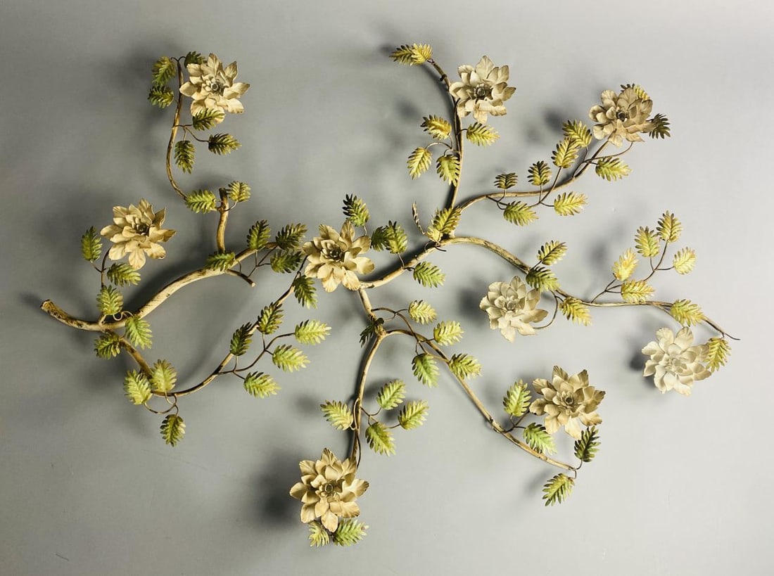 Italian Tole Floral Wrought Iron Wall Sculpture (1 of 8)