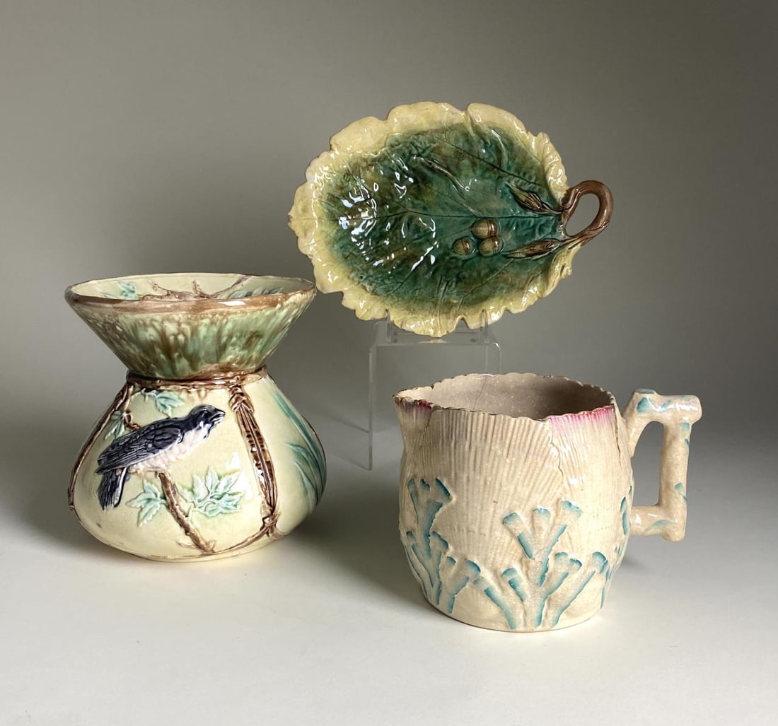 19th C. Majolica Pitcher, Tray, Cuspidor (1 of 14)