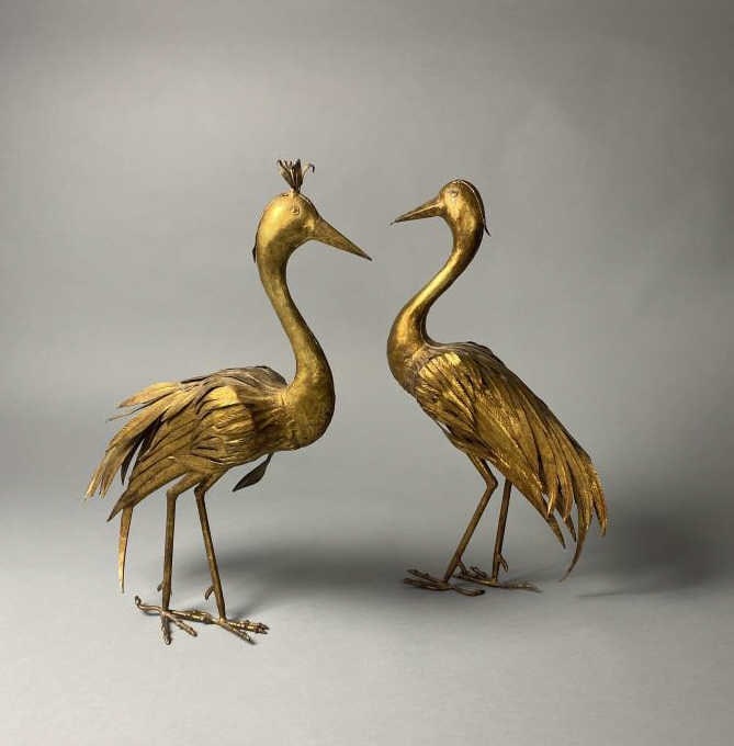 Pair Italian Gilt Tole Metal Crane Sculptures (1 of 4)