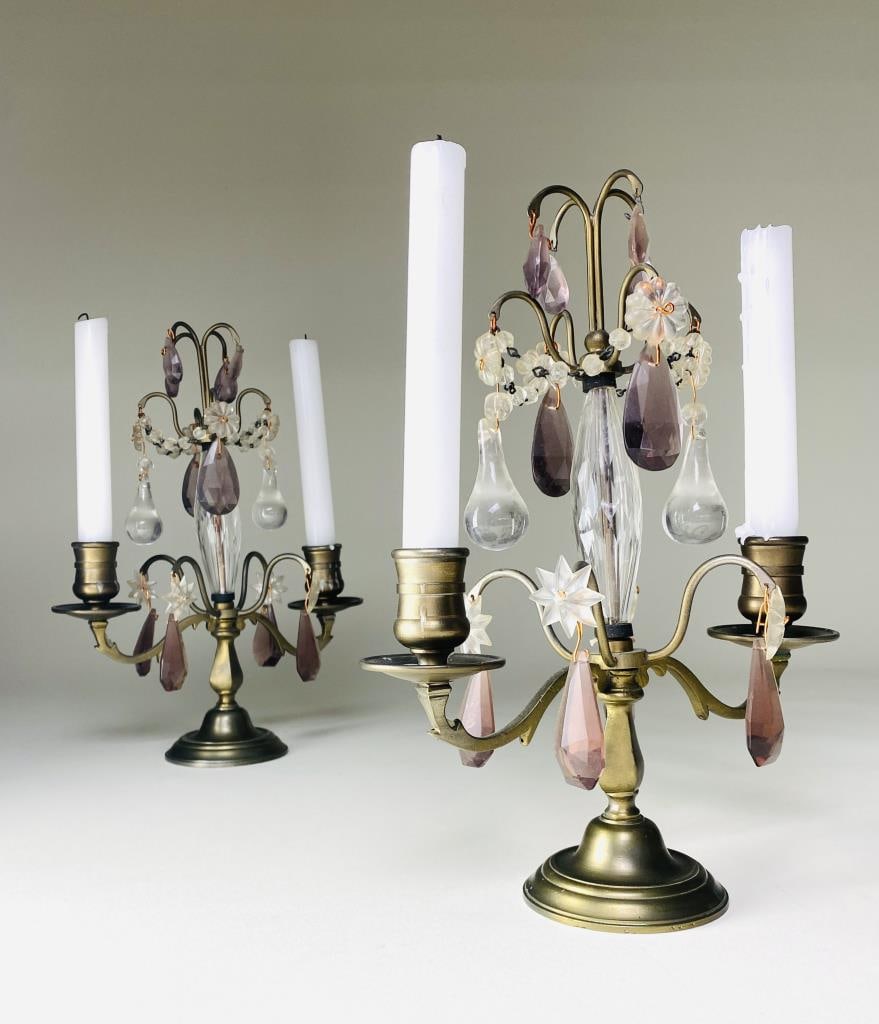 Pair French Crystal & Brass Candelabra Girandoles (1 of 6)