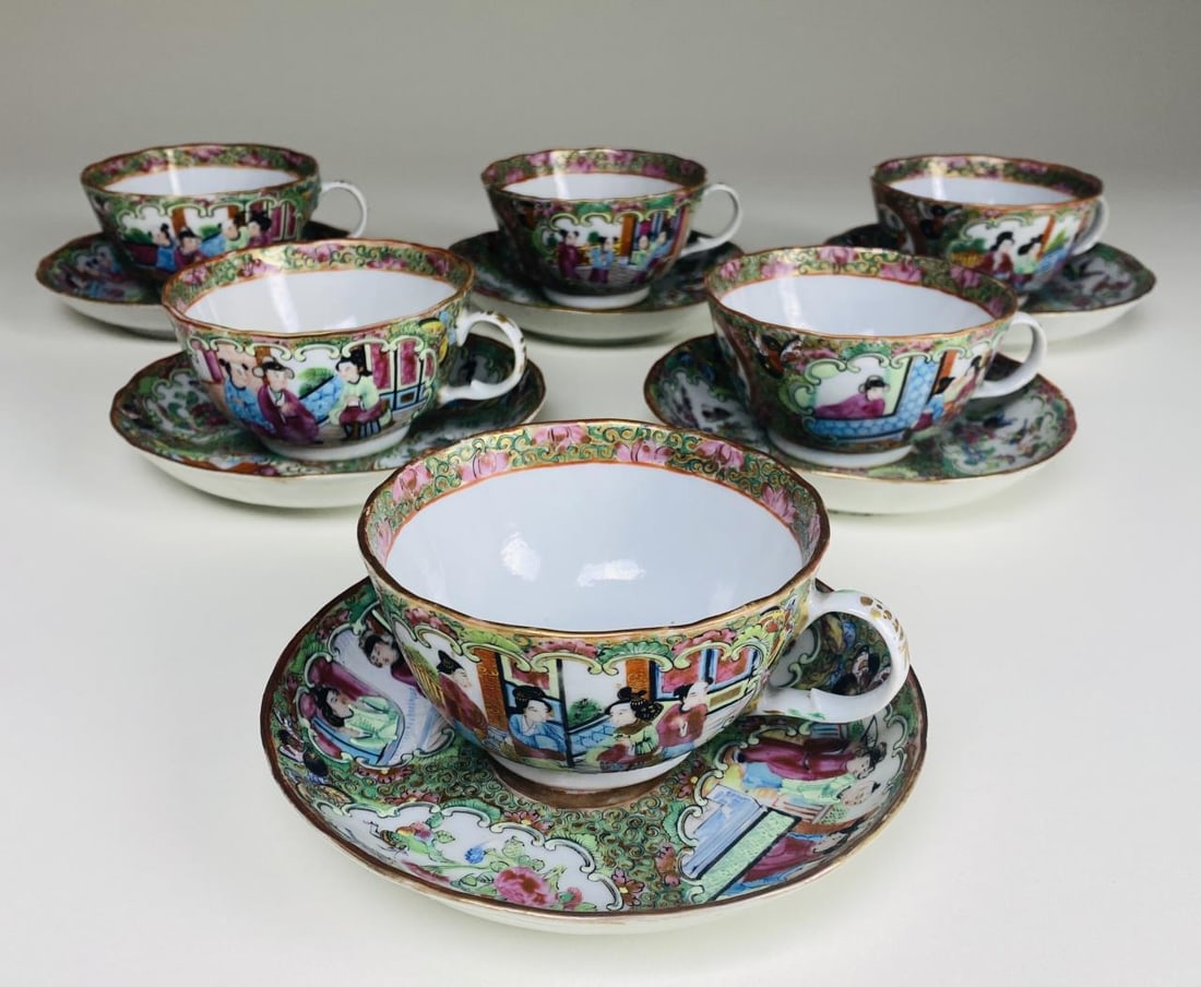 6 Chinese Export Rose Medallion Cups & Saucers (1 of 6)