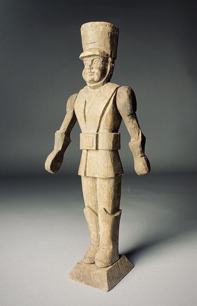 Folk Art Hand Carved Wooden Toy Soldier: Moveable arms in the manner of a whirligig. Height 17". SHIPPING:In-House Shipping Available. Pl