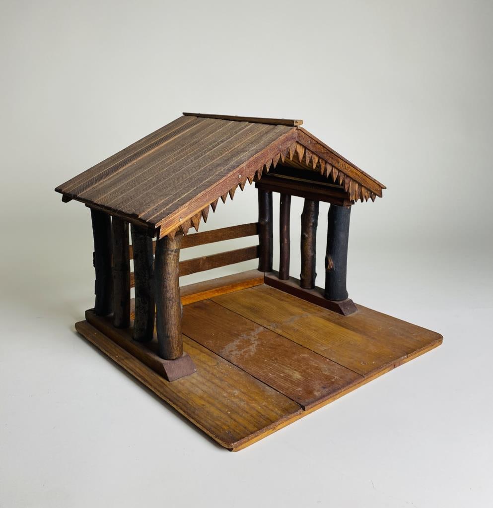 Large Folk Art Hand Made Nativity Creche Manger (1 of 6)