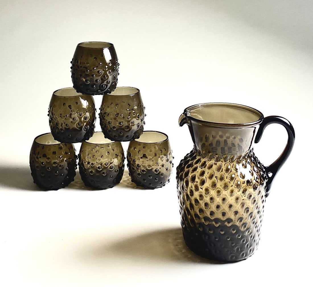Midcentury Brown Hobnail Roly Poly Drink Set (1 of 4)