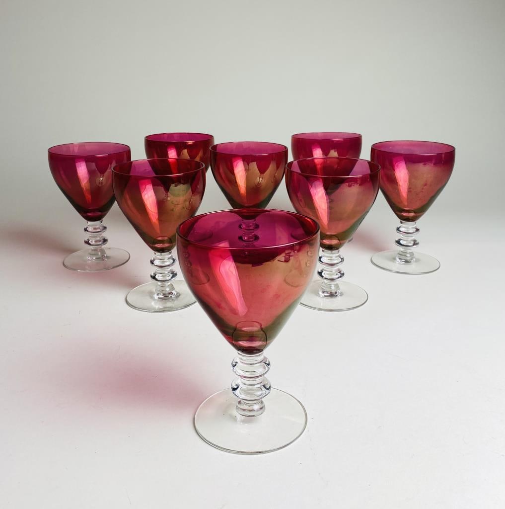 8 Cranberry Water Goblets Bryce Bros. Springtime (1 of 2)