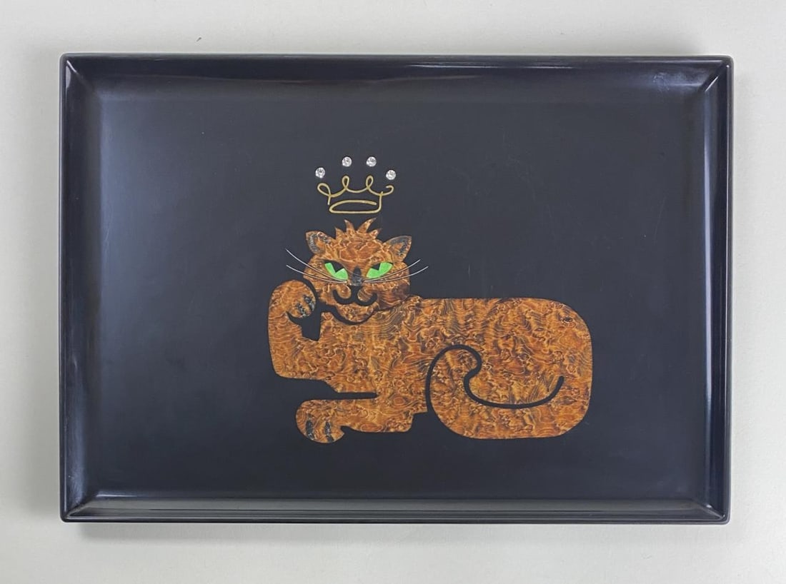 Couroc Midcentury Inlaid Crowned Cat Tray (1 of 6)