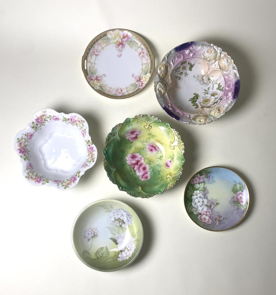 6 Floral Porcelain Serving Pieces 19th -20th C. (1 of 4)