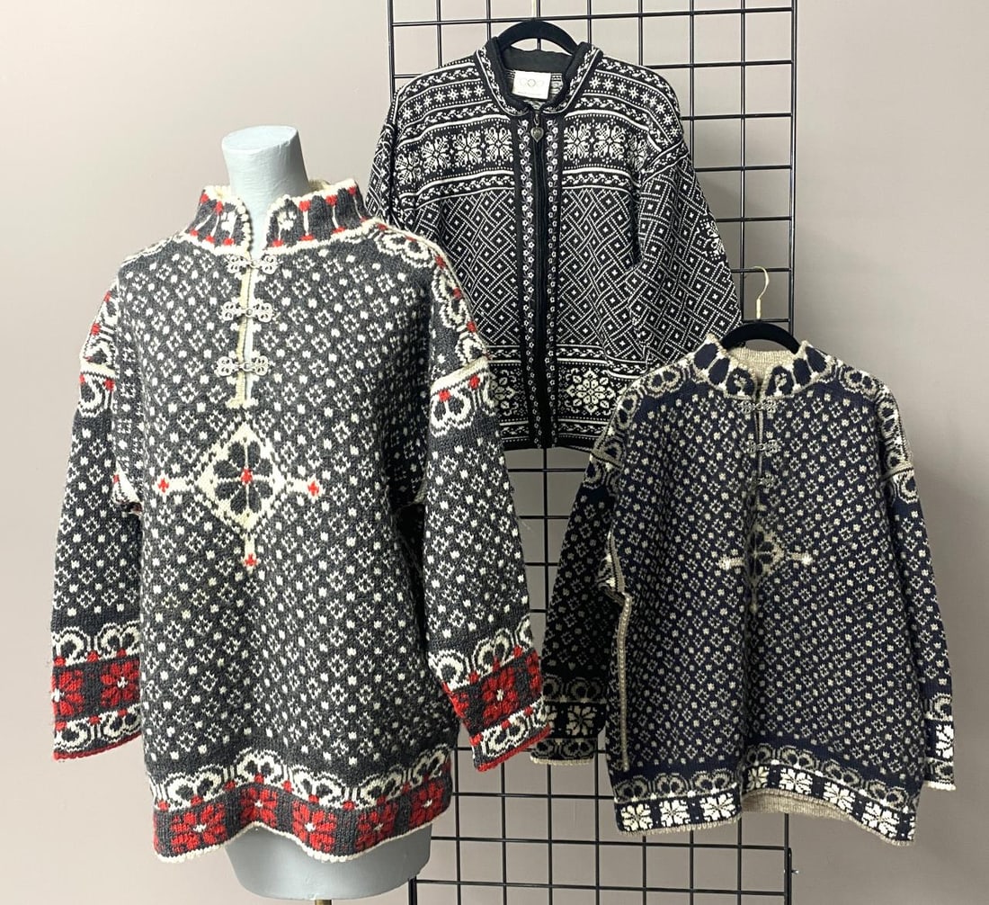 Three Dale of Norway Wool Sweaters: Three Dale of Norway wool sweaters including one which was a licensed Olympics product. All labeled size medium.