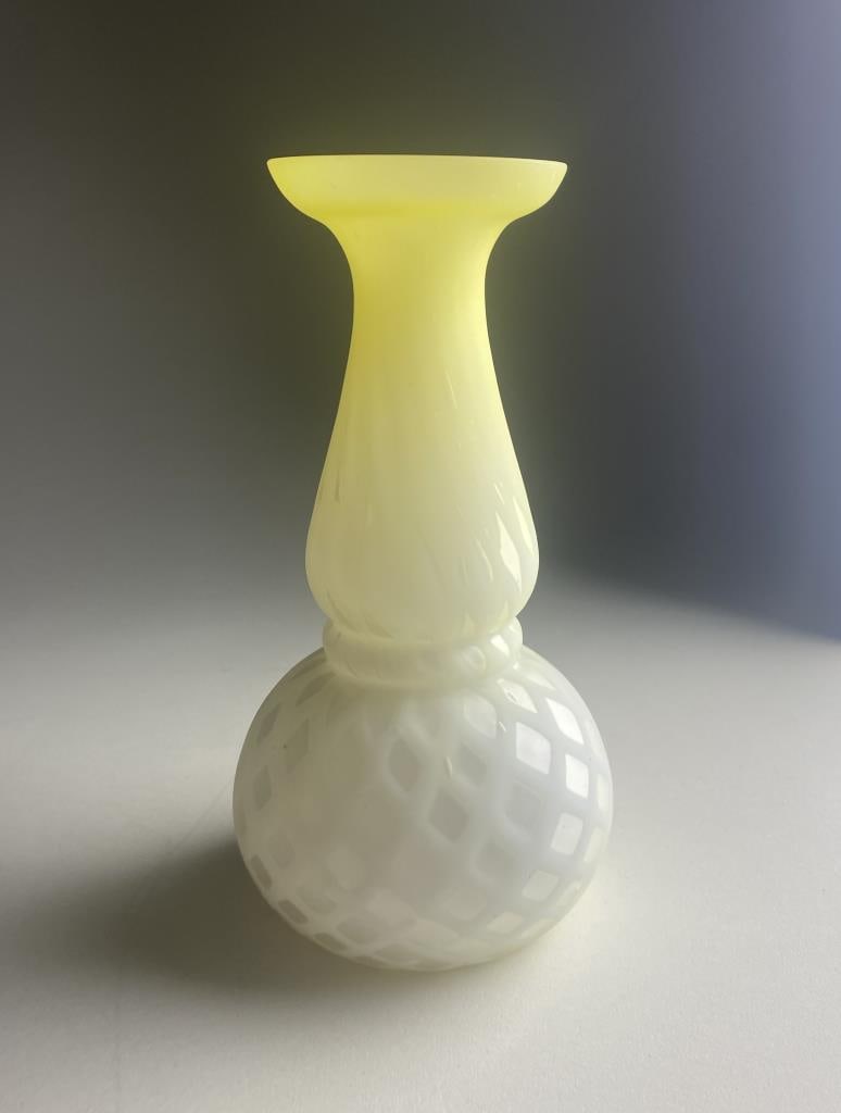Yellow Diamond Quilted Air Trap Art Glass Vase (1 of 4)