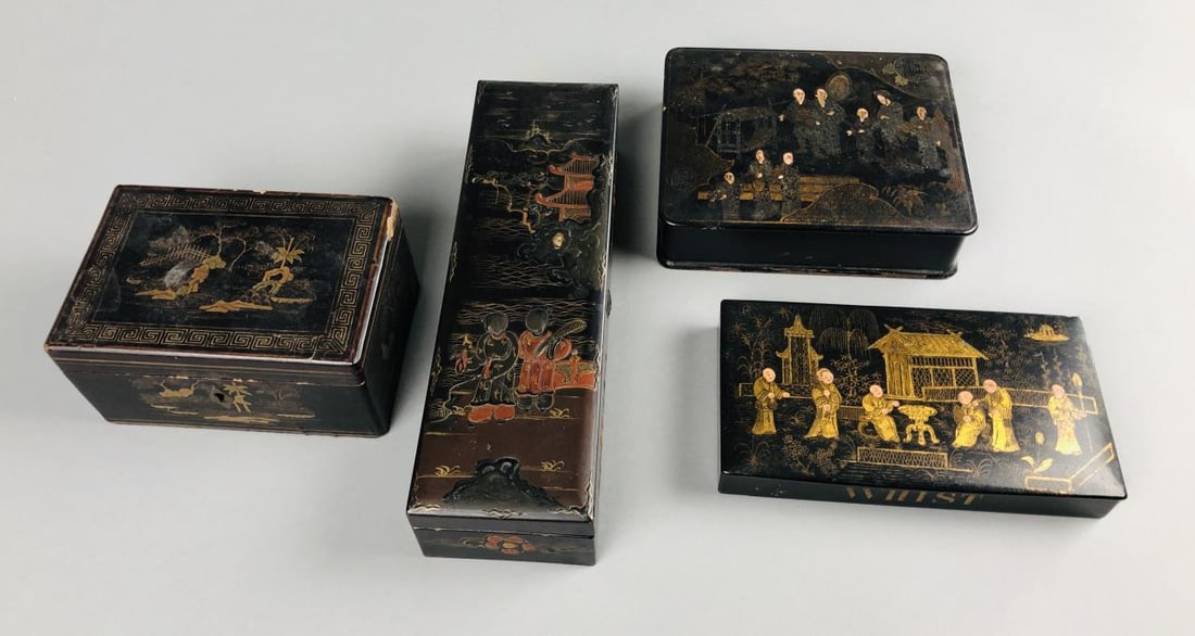 4 Chinese & Japanese Lacquered Boxes 19th C. (1 of 20)
