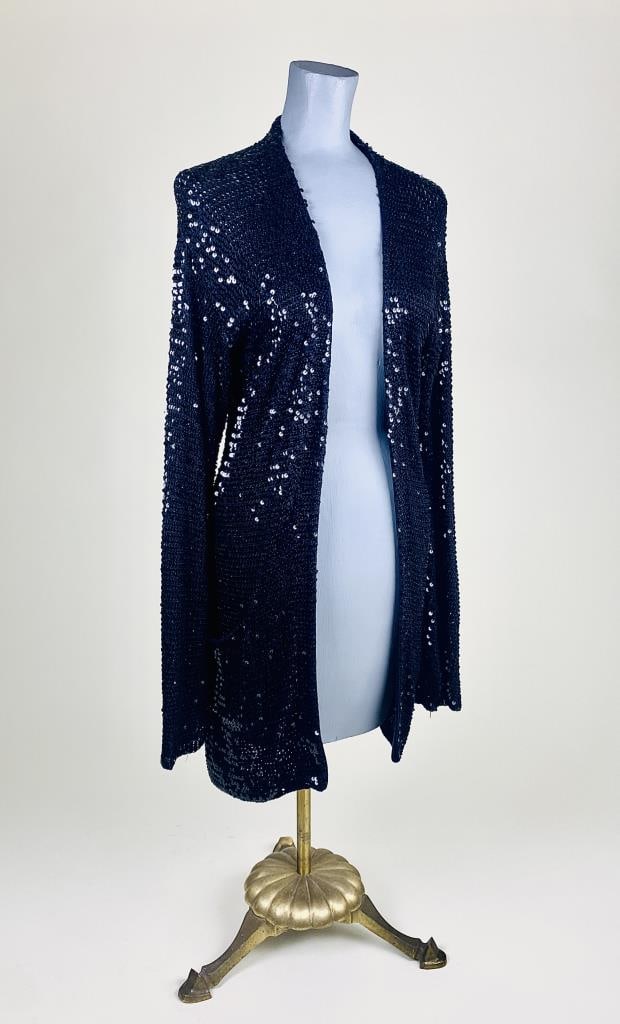 Donna Karan Black Sequined Silk Crochet Cardigan (1 of 6)