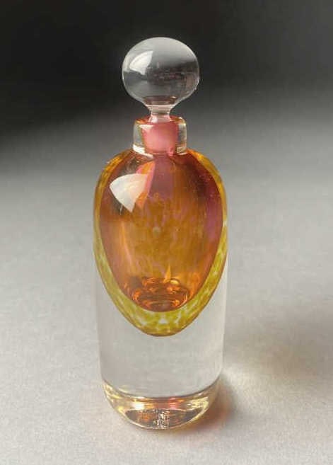 Blown Art Glass Tricolor Perfume Bottle: Height 5". SHIPPING:In-House Shipping Available. Please read our Terms and Conditions and Shippi