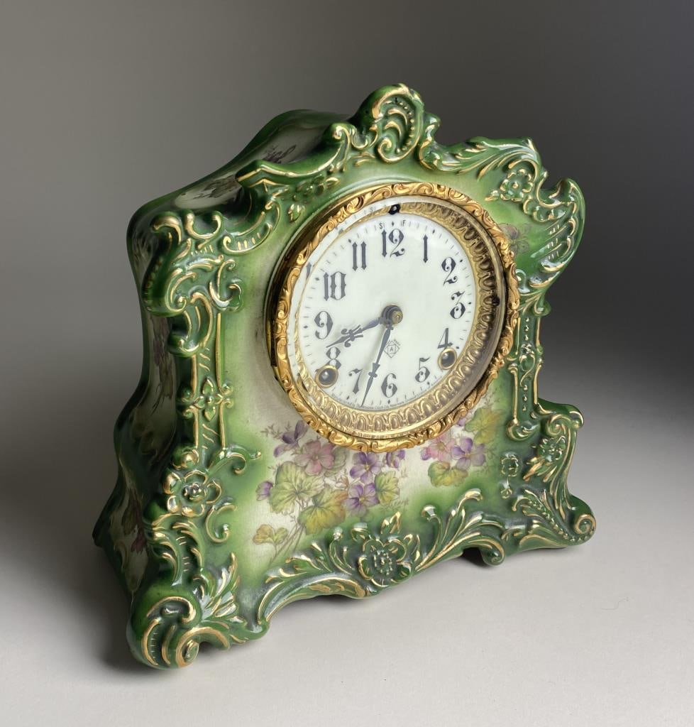 Ansonia Green Porcelain "Warden" Mantle Clock (1 of 9)