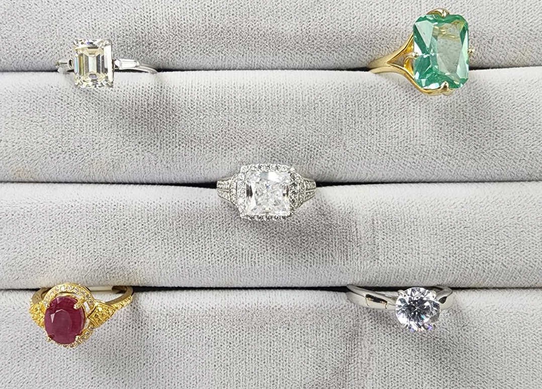 Silver Ruby White Zircon Lab Green Spinel Rings (1 of 8)