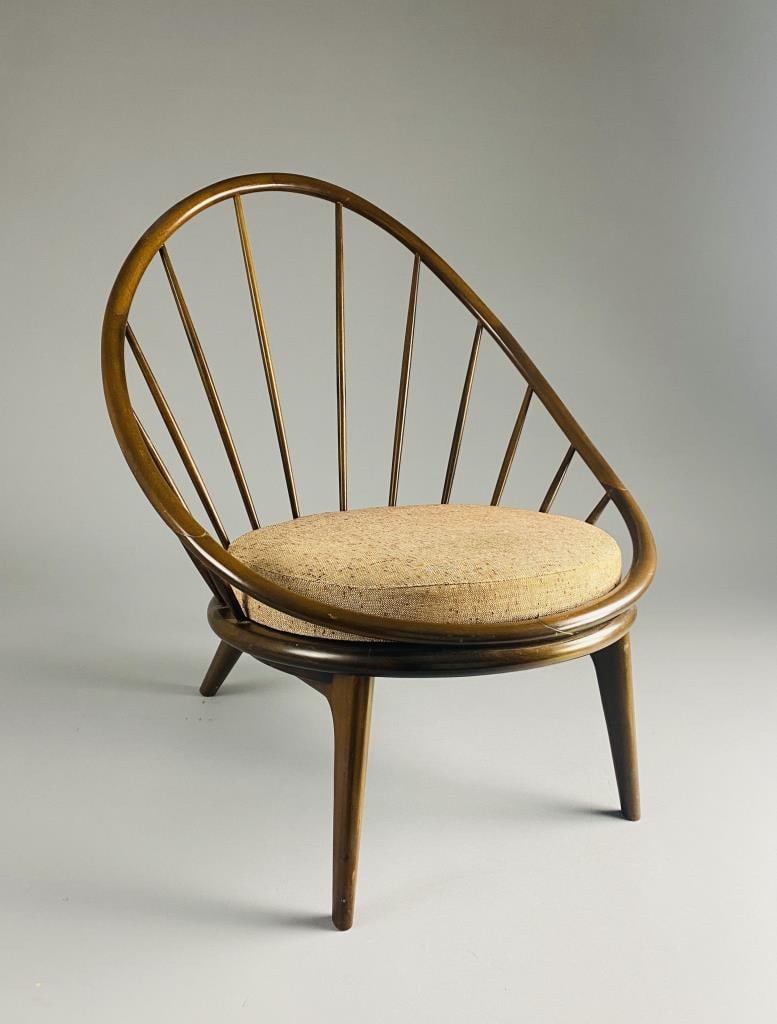 Kofod Larsen Style Danish Modern Hoop Chair: Midcentury modern hoop chair stamped "Made in Denmark". In the style of Kofod Larsen for Selig. Height 31", width 27-1/2".