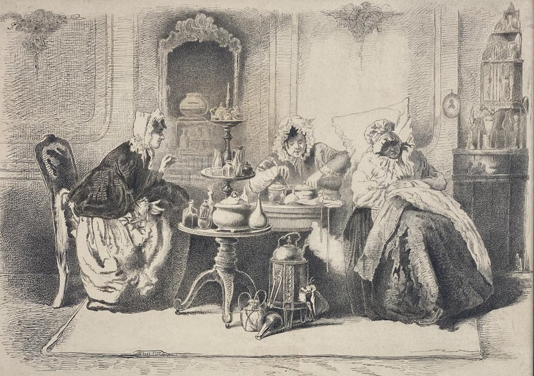 Alexander Hugo Bakker Korff, Dutch 1824-1882): Ink on paper "Preparing the Medecin Pen" by Alexander Hugo Bakker Korff (Dutch, 1824-1882) Signed on reverse. Sight: 17-1/8" x 12-1/4". Framed size 25-1/8" x 20-1/8". Provence: From a private collecti