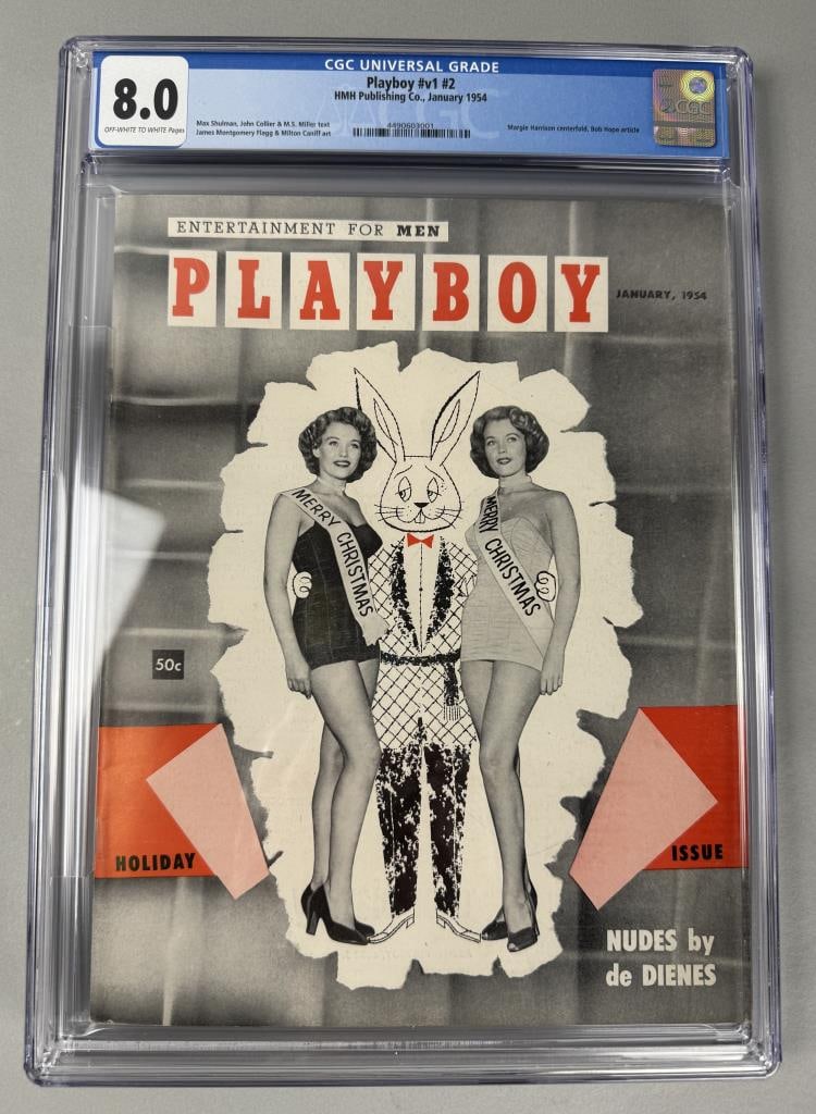 2nd Issue Playboy January 1954 Holiday Issue: Margie Harrison centerfold, Bob Hope article.CGC Universal Grade 8.0 Off-White to White Pages