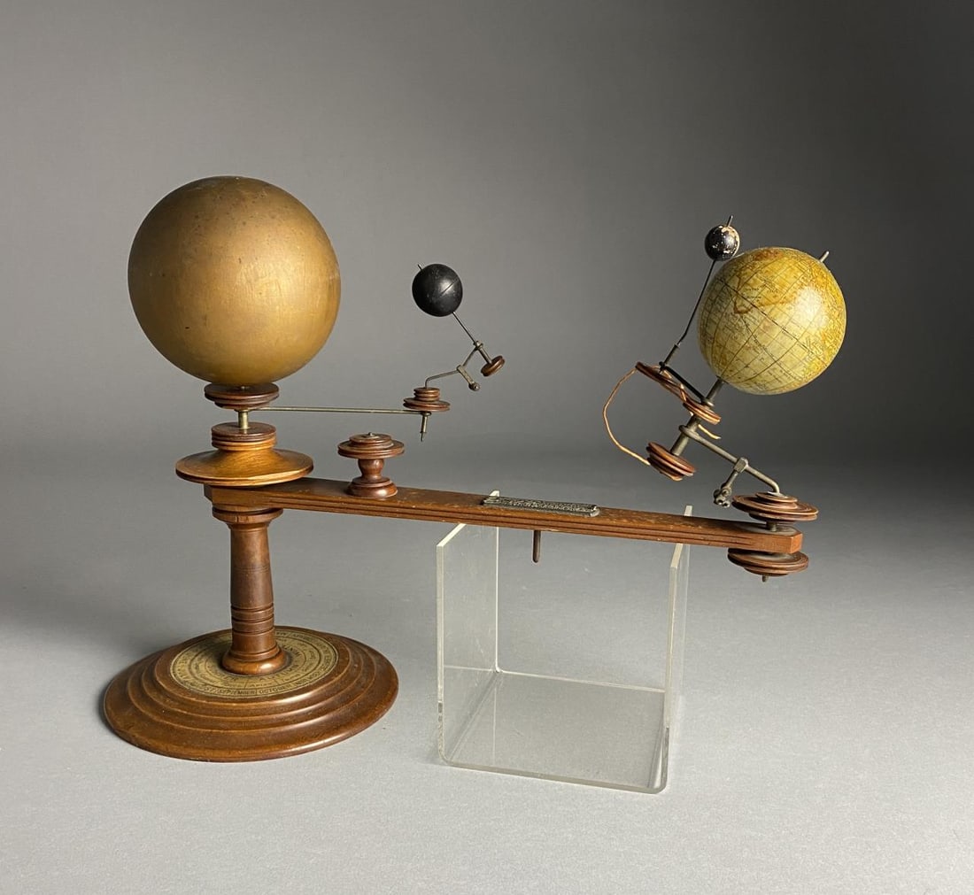 Laing's Planetarium Orrery Circa 1897 Detroit: Antique A. Lang patented Planetarium Orrery, late 19th century. Metal label reads "Laing's Planetarium, Patented - Laing Planetarium Co. Detroit, Mich. U.S.A." . Height 12-1/2". Includes copies of his