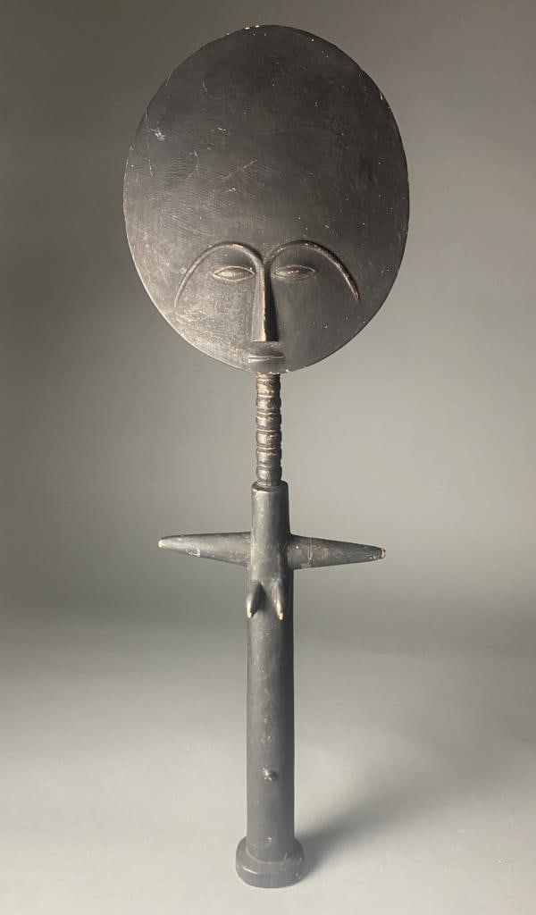 African Ashanti Akuaba Fertility Figure Ghana: Carved wooden Fertility doll. Height 32".