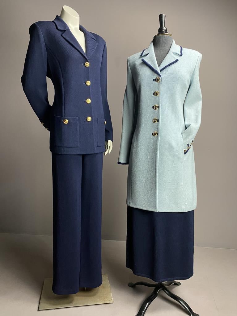 St. John Collection Pantsuit & Long Skirt suit: St. John Collection by Marie Gray 36" long size 6 jacket, and 35" long size 10 skirt, navy size 8 pantsuit with 28" long jacket, and pants with 31" inseam.