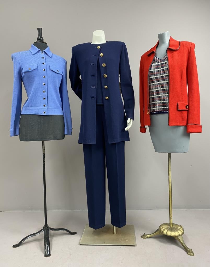 St. John Collection, Basic, & Sport Separates: St. John Basics navy pantsuit with size M 32" long jacket, and size 8 slacks with 31" inseam, size 8 Collection by Marie Gray jacket, and size 6 sweater jacket, size S Sport melange sleeveless top.