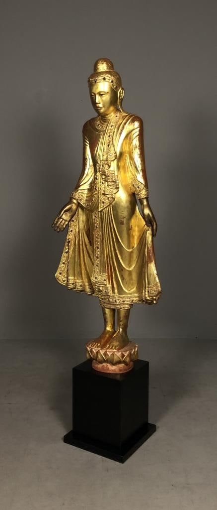 19th C. Burmese Mandalay Gilt Wood Standing Buddha (1 of 19)