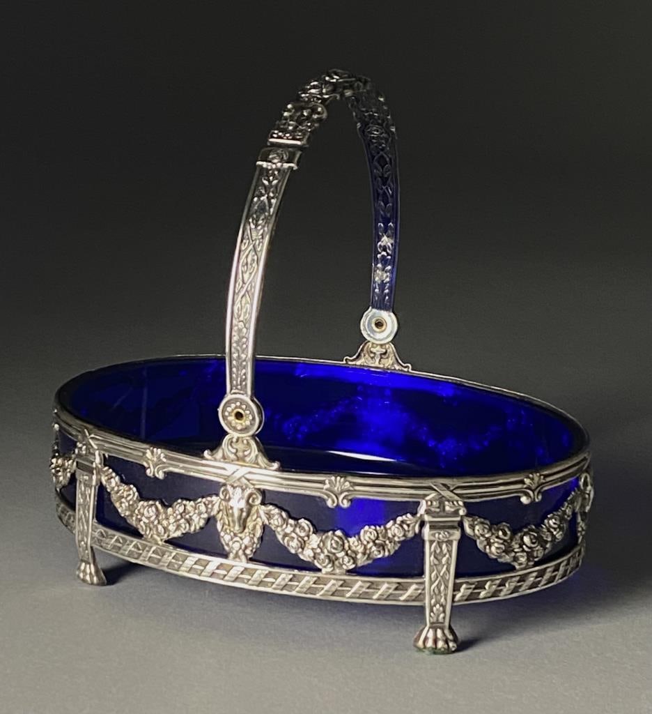 Sterling & Cobalt Glass Lined Swing Handle Basket (1 of 11)