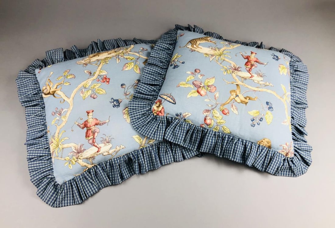 Pair P. Kaufman Chinoiserie Singerie Pillows (1 of 11)