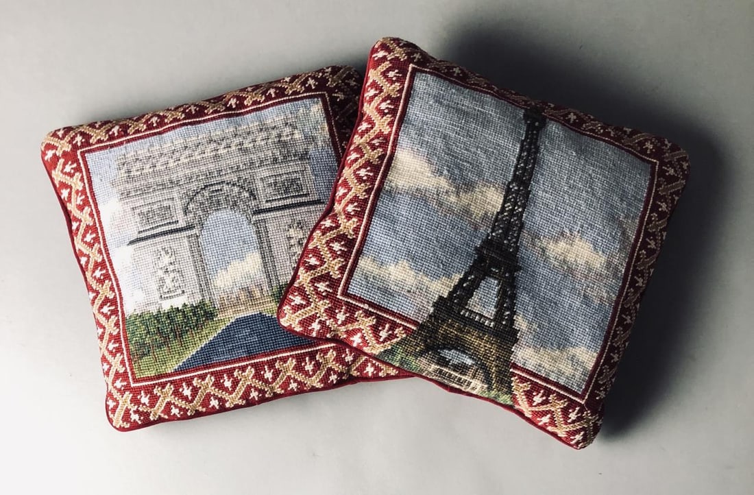 Pair of Paris Scene Needlepoint Pillows (1 of 7)