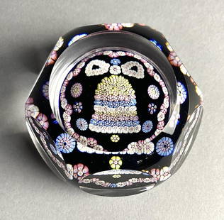 Whitefriars 1980 Christmas Bell Paperweight: Limited edition, Whitefriars Glass, Christmas 1980 studio art glass paperweight, "The Christmas Bell", 3-1/8" D.