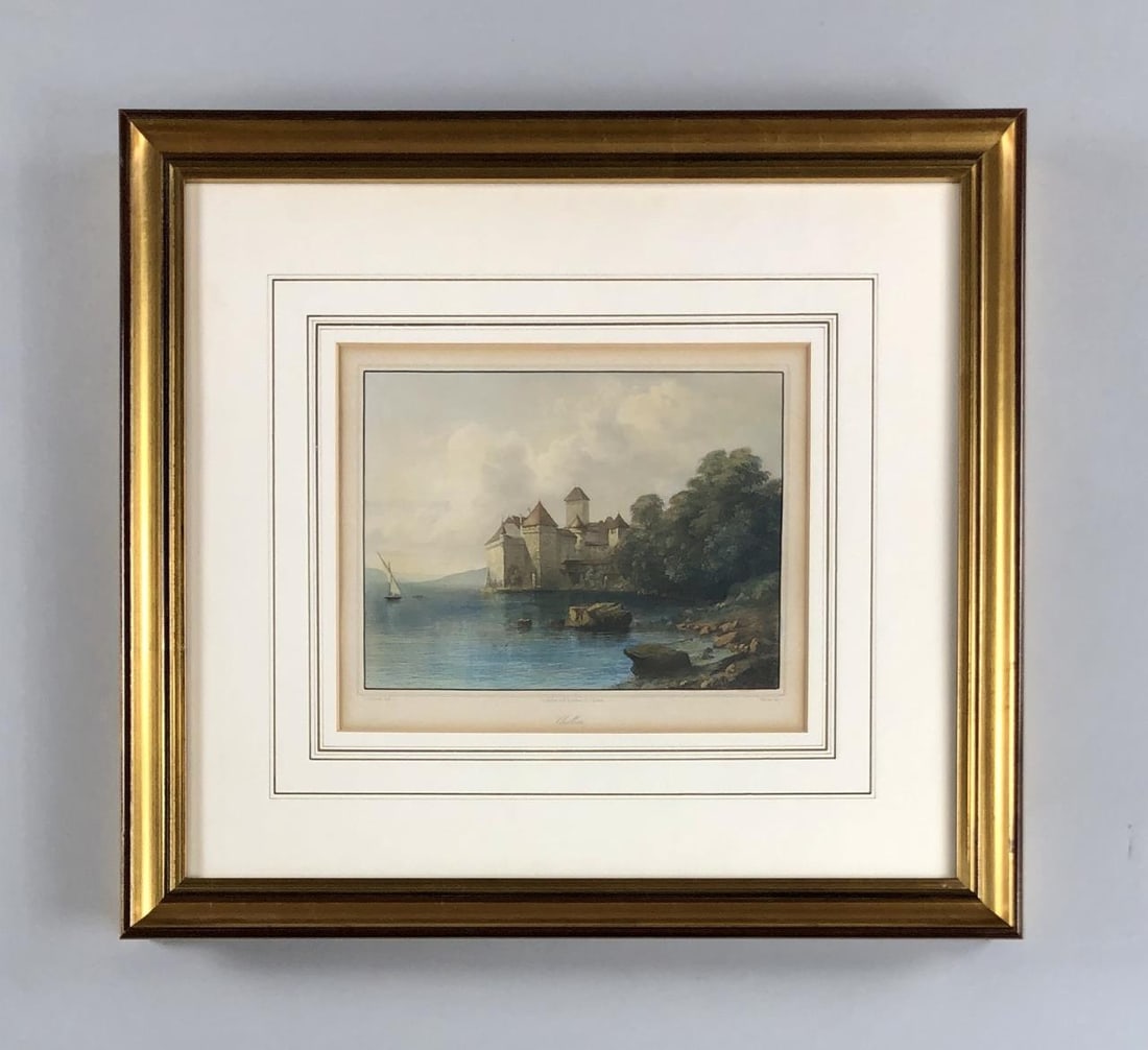 19th C. Colored Engraving Lake Geneva Switzerland (1 of 10)