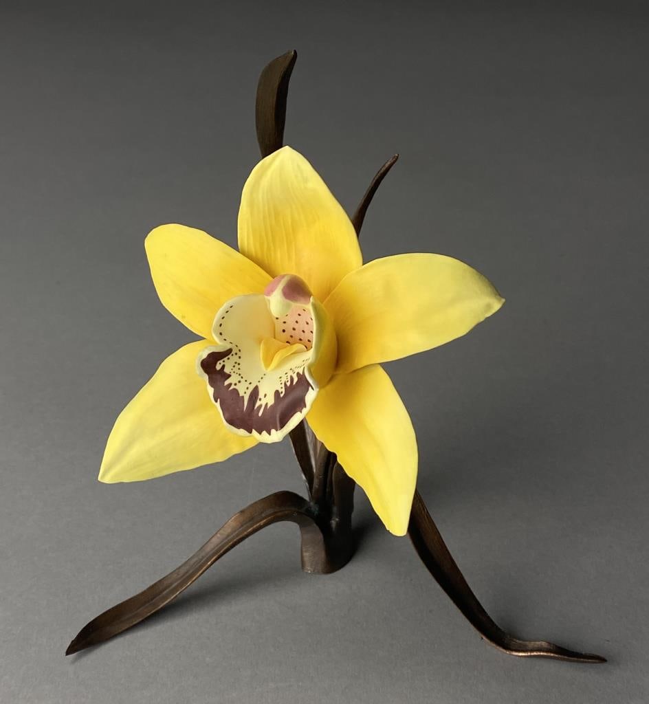 Boehm Porcelain Orchid with Metal Leaves (1 of 6)